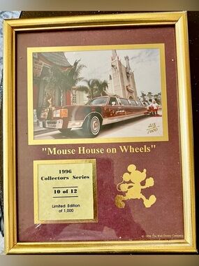 Mickey Mouse House on Wheels Framed Collectible Print - Brown & Gold
